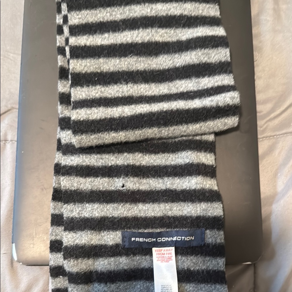 French Connection Charcoal and Light Gray Striped Scarf